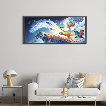 Painted Dragon And Tiger Figure - Full Round Drill Diamond Painting 70*30CM