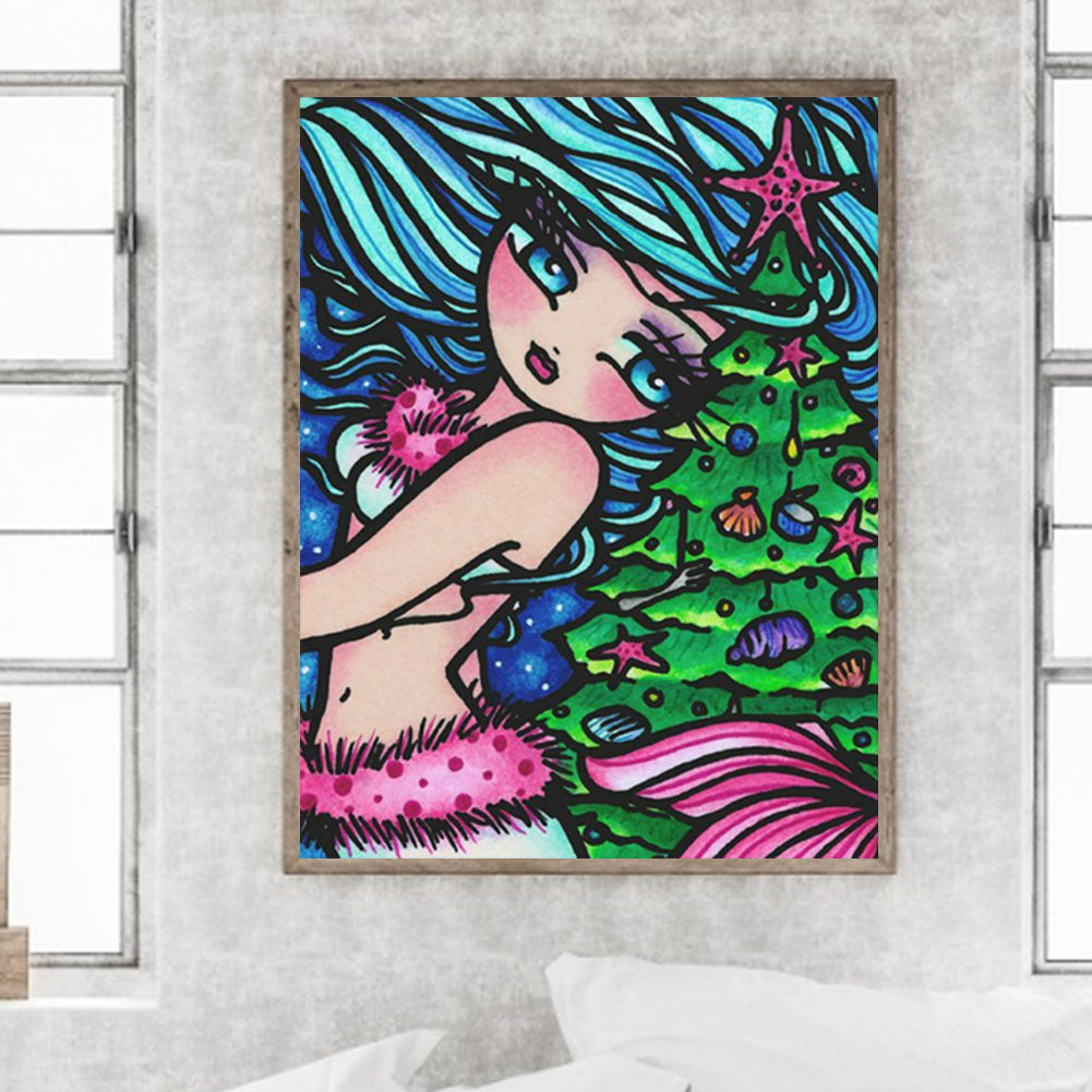 Curly Hair Girl-O630*40cm(canvas) full-round drill diamond painting