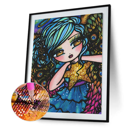 Curly Hair Girl-O630*40cm(canvas) full-round drill diamond painting