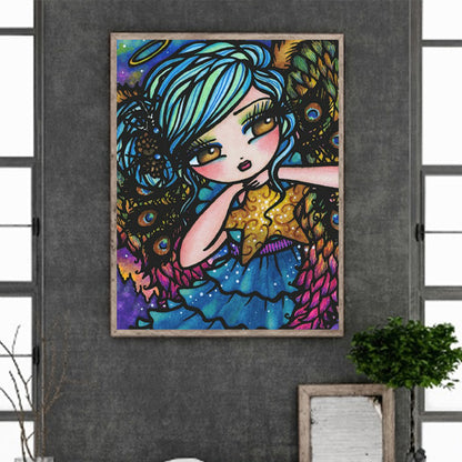 Curly Hair Girl-O630*40cm(canvas) full-round drill diamond painting