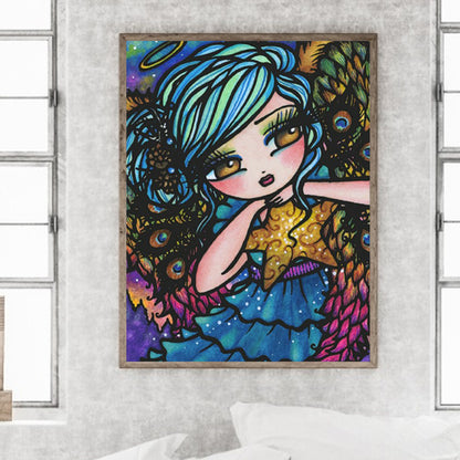 Curly Hair Girl-O630*40cm(canvas) full-round drill diamond painting