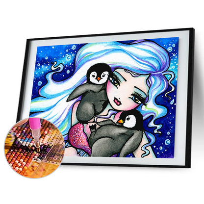 Penguin Girl-O640*30cm(canvas) full-round drill diamond painting