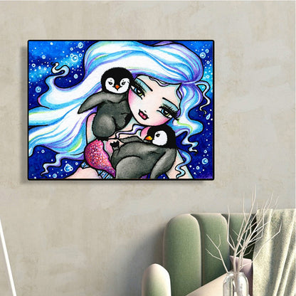 Penguin Girl-O640*30cm(canvas) full-round drill diamond painting