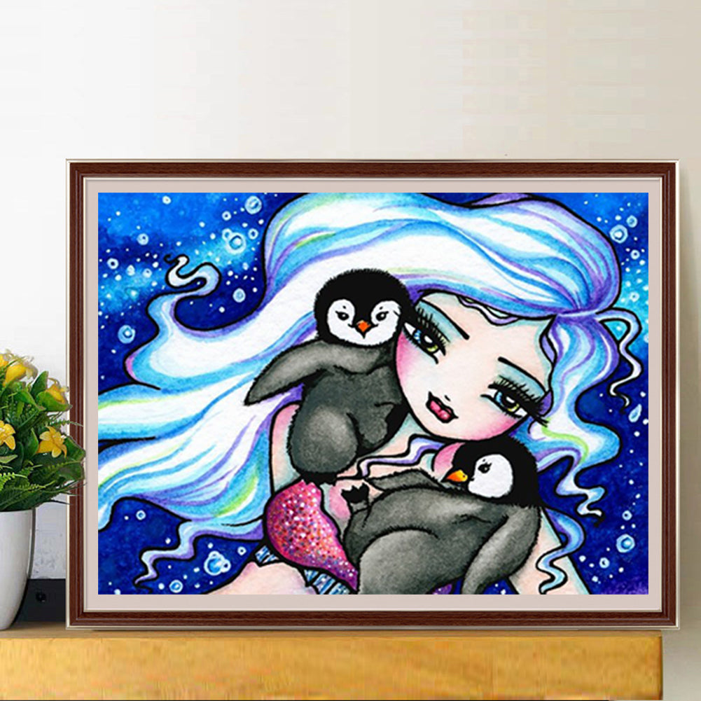 Penguin Girl-O640*30cm(canvas) full-round drill diamond painting