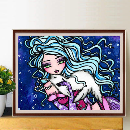 Girl With Blue Curly Hair-O640*30cm(canvas) full-round drill diamond painting