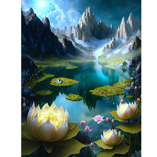 Lotus Pond At The Foot Of The Mountain - Full Round Drill Diamond Painting 40*50CM