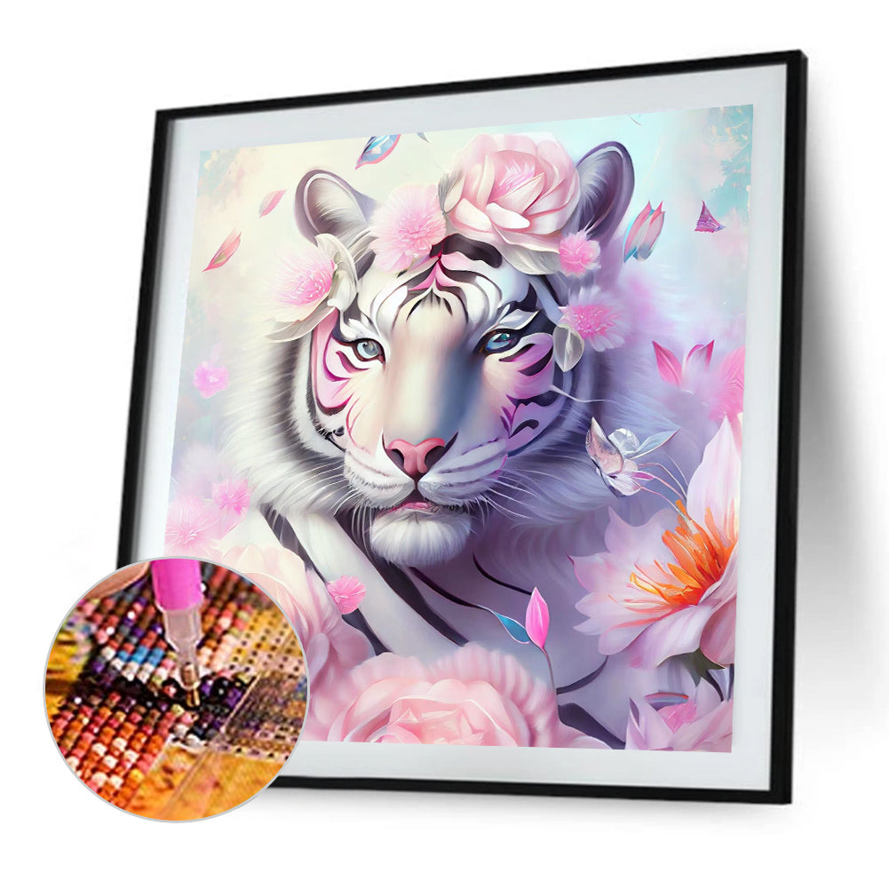 Tiger And Butterfly Girl 40*40Ccm(canvas) full round drill diamond painting