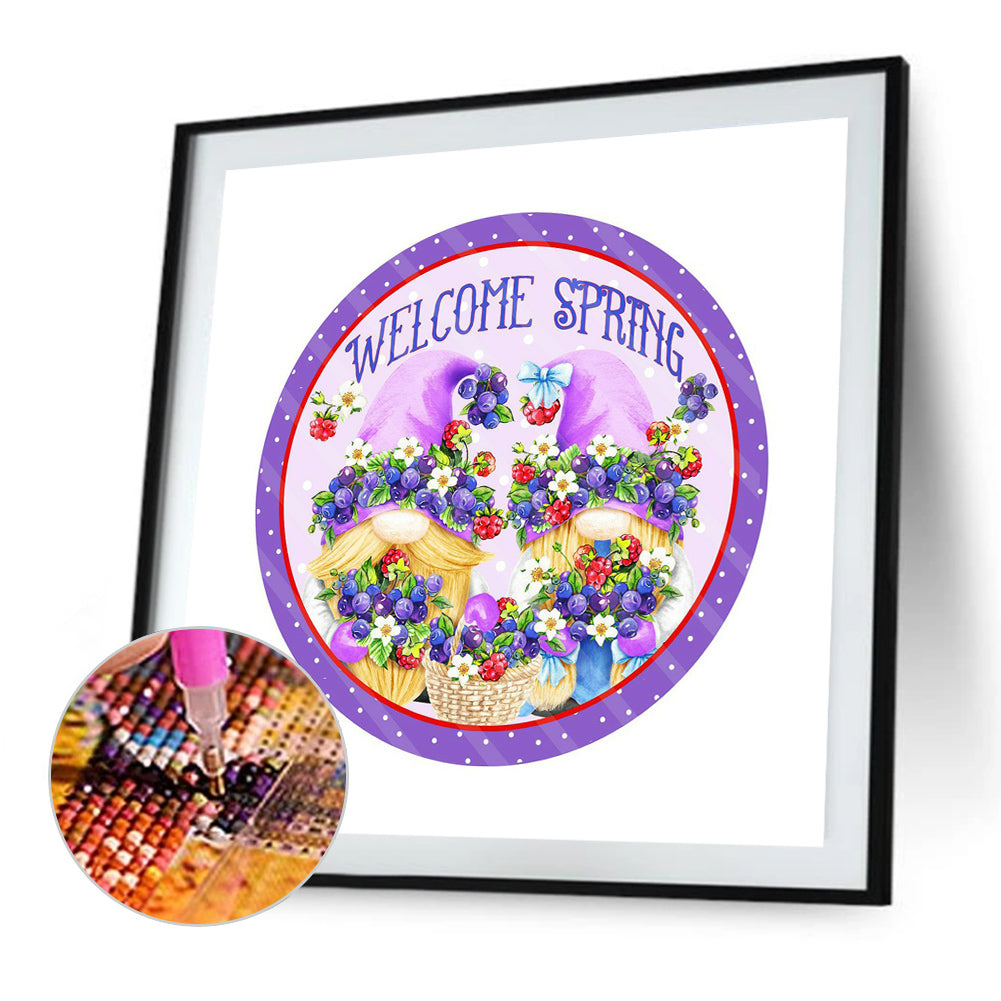 Welcome Spring Gnome-O645*45cm(canvas) full-round drill diamond painting