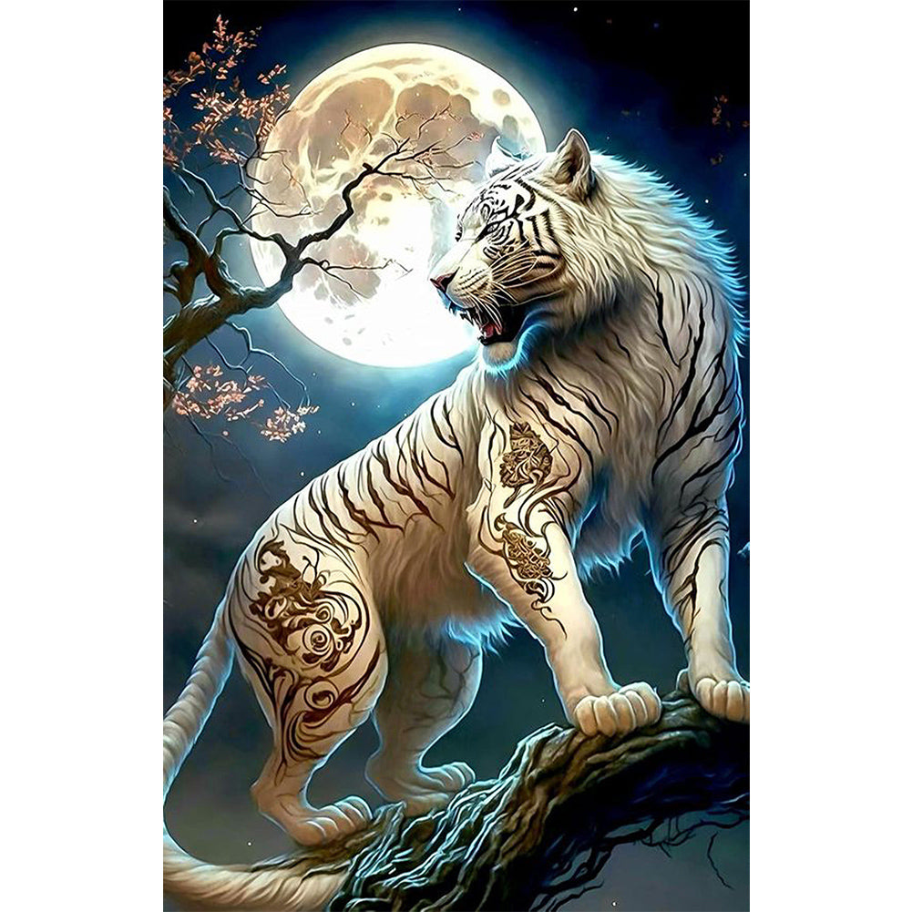 Roaring Moonlight White Tiger - Full Square Drill Diamond Painting 45*70CM