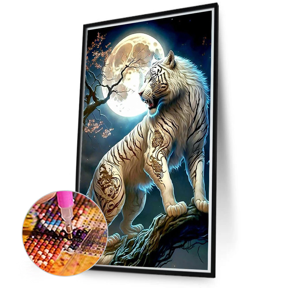 Roaring Moonlight White Tiger - Full Square Drill Diamond Painting 45*70CM