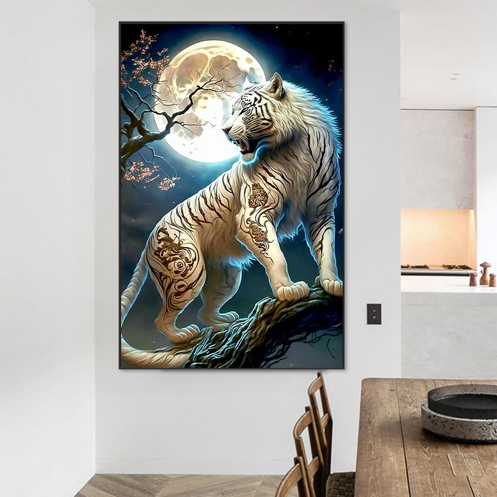 Roaring Moonlight White Tiger - Full Square Drill Diamond Painting 45*70CM