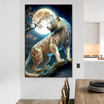 Roaring Moonlight White Tiger - Full Square Drill Diamond Painting 45*70CM