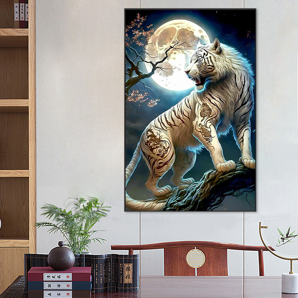 Roaring Moonlight White Tiger - Full Square Drill Diamond Painting 45*70CM