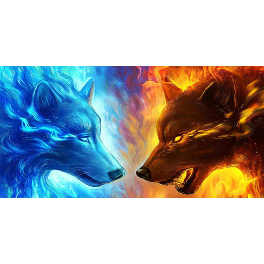 Ice Fire Wolf - Full Square Drill Diamond Painting 80*40CM