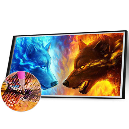 Ice Fire Wolf - Full Square Drill Diamond Painting 80*40CM