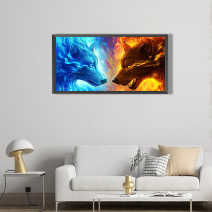 Ice Fire Wolf - Full Square Drill Diamond Painting 80*40CM