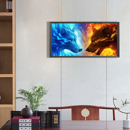 Ice Fire Wolf - Full Square Drill Diamond Painting 80*40CM