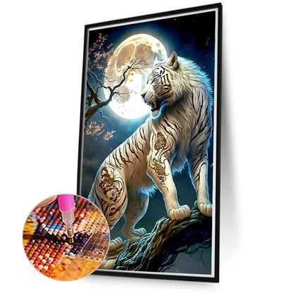 White Tiger Under The Moonlight Tree 45*70Ccm(canvas) full round drill diamond painting