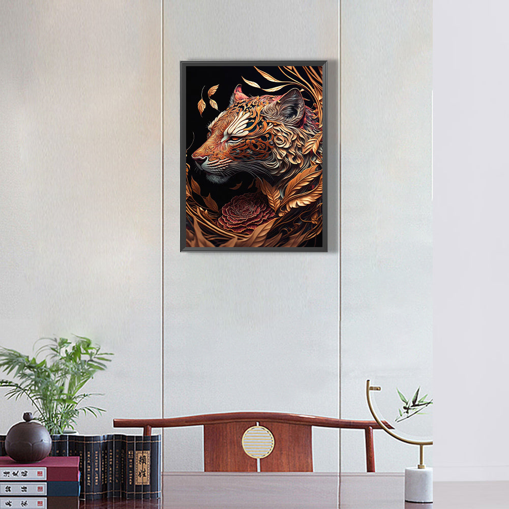 Retro Flower Tiger 30*40Ccm(canvas) full round drill diamond painting