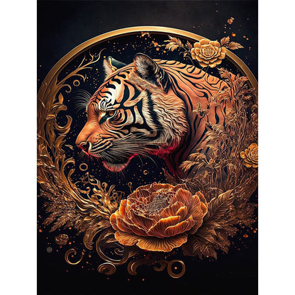 Retro Flower Tiger 30*40Ccm(canvas) full round drill diamond painting