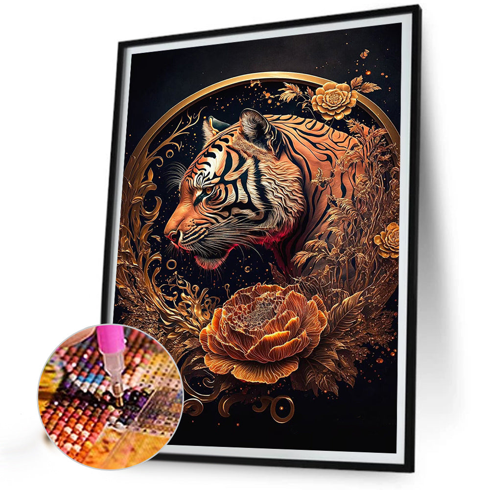 Retro Flower Tiger 30*40Ccm(canvas) full round drill diamond painting