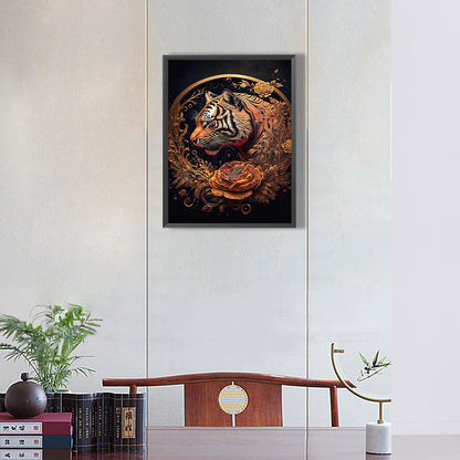 Retro Flower Tiger 30*40Ccm(canvas) full round drill diamond painting