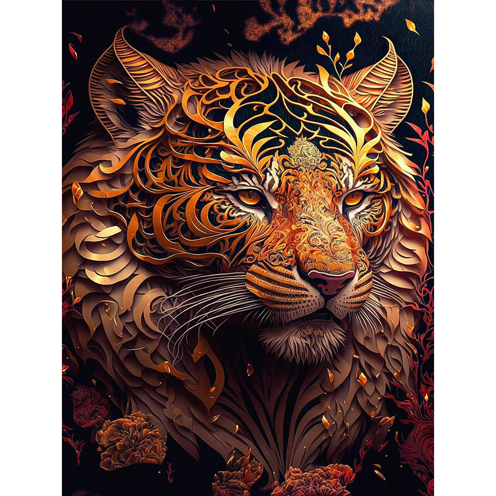 Retro Flower Tiger 30*40Ccm(canvas) full round drill diamond painting