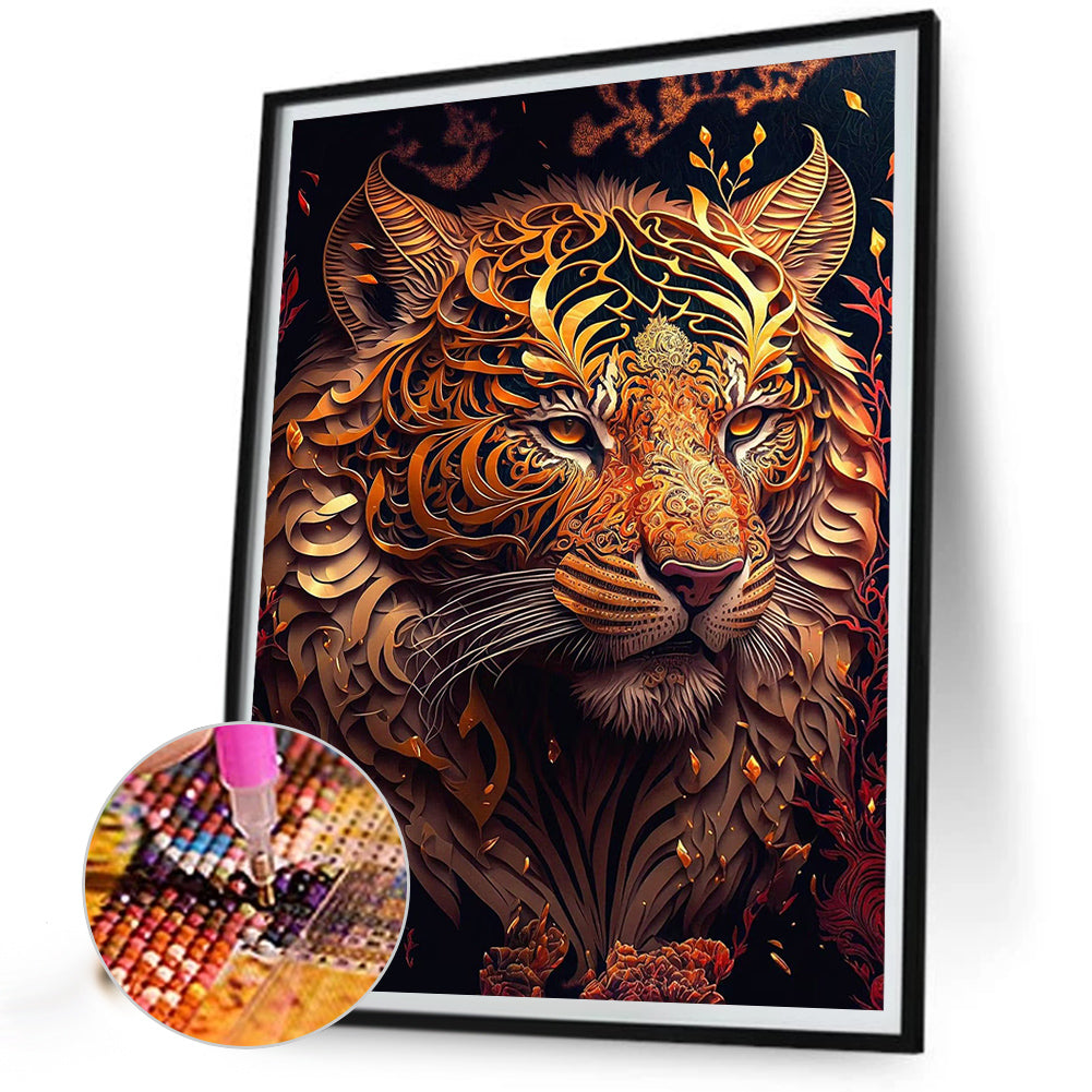 Retro Flower Tiger 30*40Ccm(canvas) full round drill diamond painting