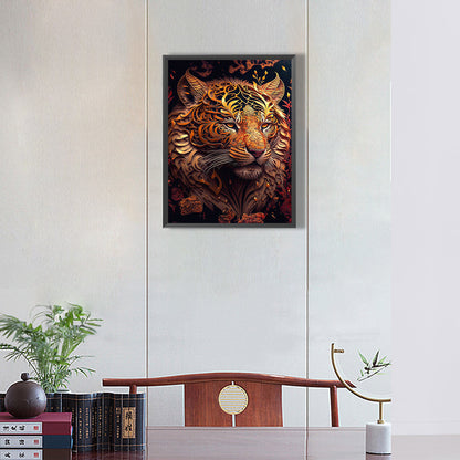 Retro Flower Tiger 30*40Ccm(canvas) full round drill diamond painting