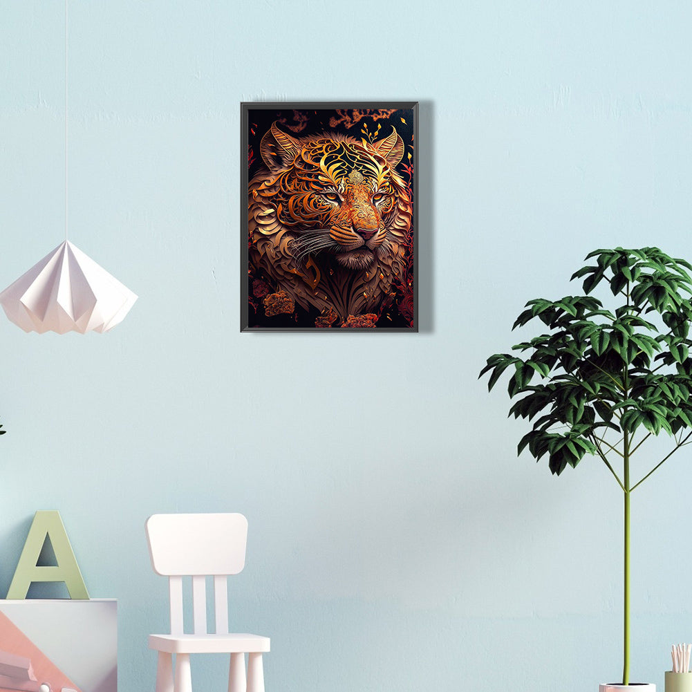 Retro Flower Tiger 30*40Ccm(canvas) full round drill diamond painting