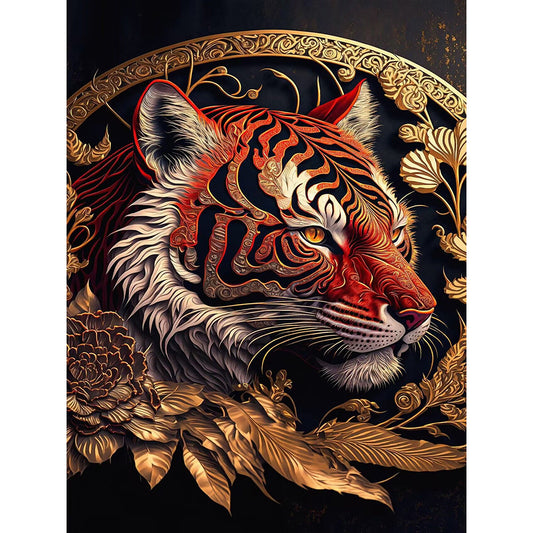 Retro Flower Tiger 30*40Ccm(canvas) full round drill diamond painting