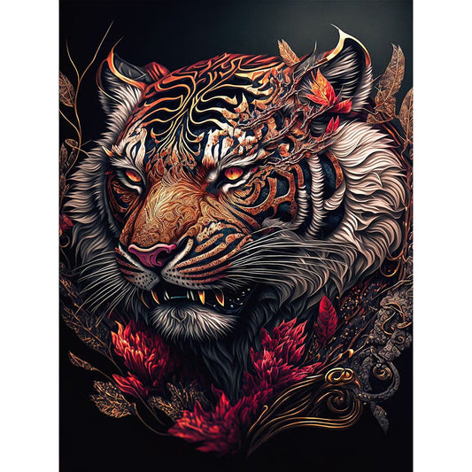 Retro Flower Tiger 30*40Ccm(canvas) full round drill diamond painting