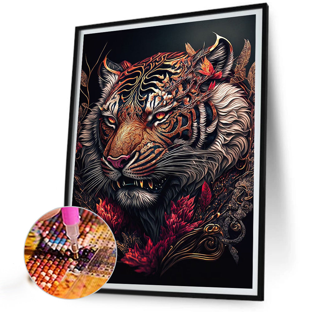 Retro Flower Tiger 30*40Ccm(canvas) full round drill diamond painting