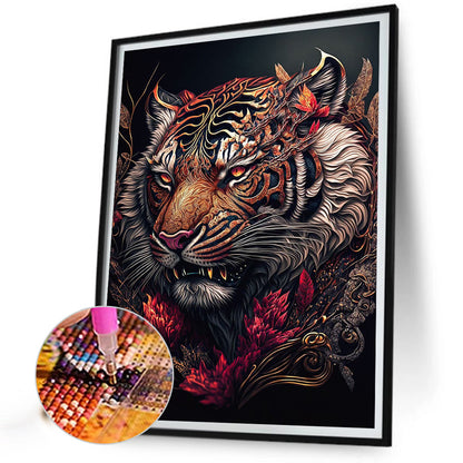 Retro Flower Tiger 30*40Ccm(canvas) full round drill diamond painting