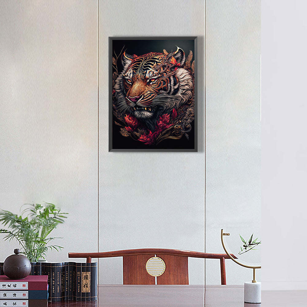 Retro Flower Tiger 30*40Ccm(canvas) full round drill diamond painting