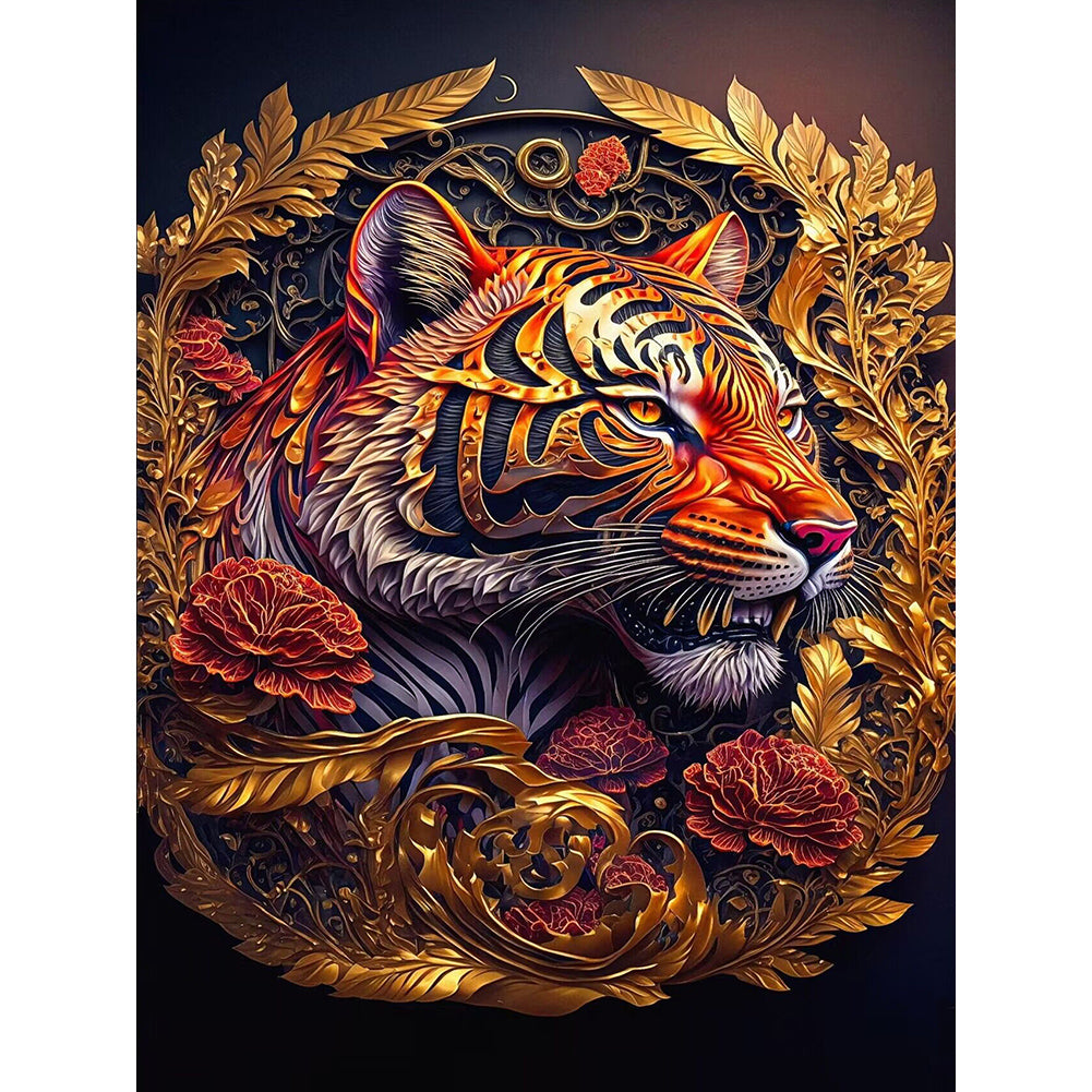 Retro Flower Tiger 30*40Ccm(canvas) full round drill diamond painting