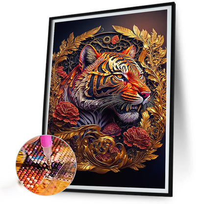 Retro Flower Tiger 30*40Ccm(canvas) full round drill diamond painting