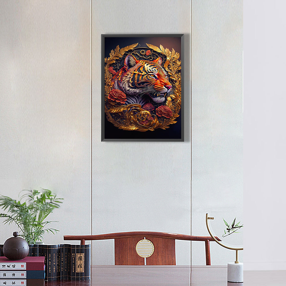 Retro Flower Tiger 30*40Ccm(canvas) full round drill diamond painting