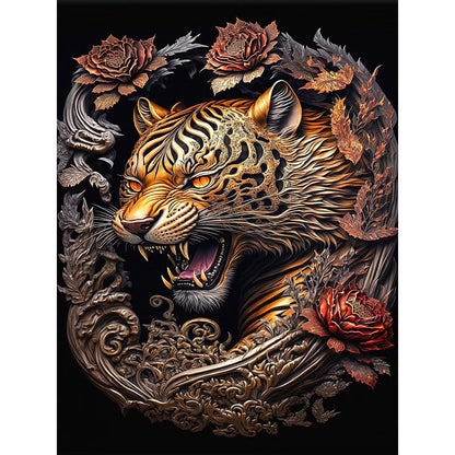 Retro Flower Tiger 30*40Ccm(canvas) full round drill diamond painting