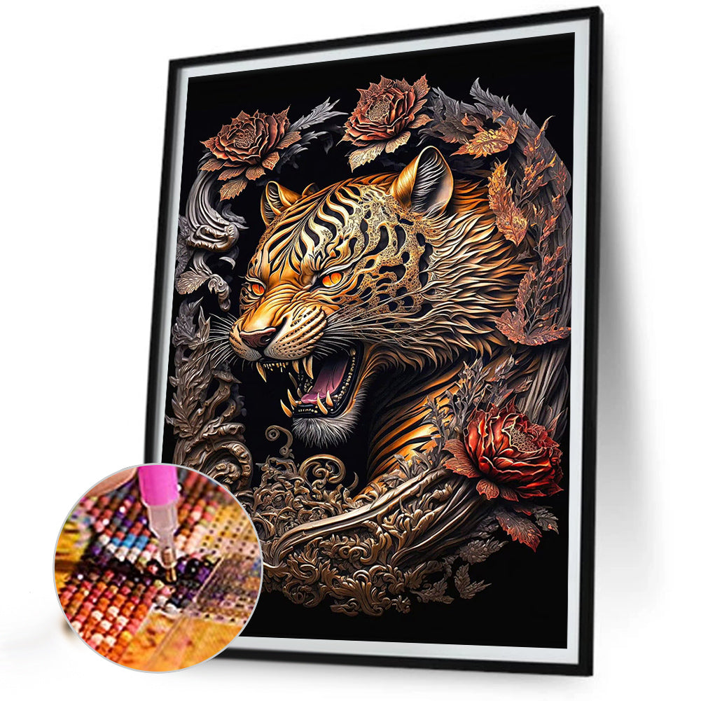 Retro Flower Tiger 30*40Ccm(canvas) full round drill diamond painting