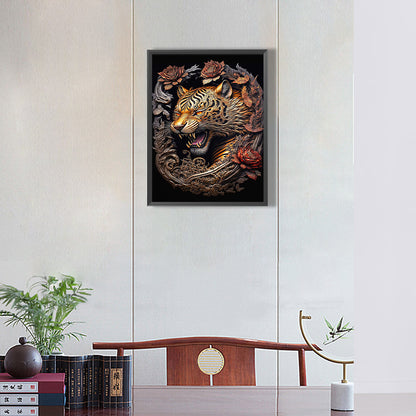 Retro Flower Tiger 30*40Ccm(canvas) full round drill diamond painting