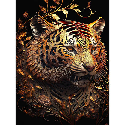 Retro Flower Tiger 30*40Ccm(canvas) full round drill diamond painting