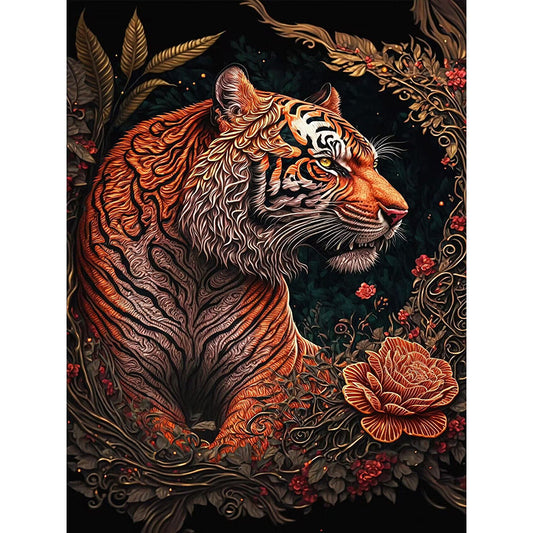 Retro Flower Tiger 30*40Ccm(canvas) full round drill diamond painting