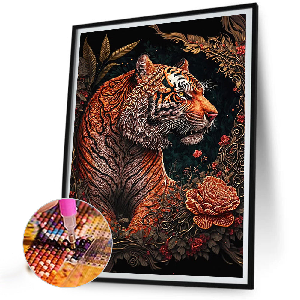 Retro Flower Tiger 30*40Ccm(canvas) full round drill diamond painting