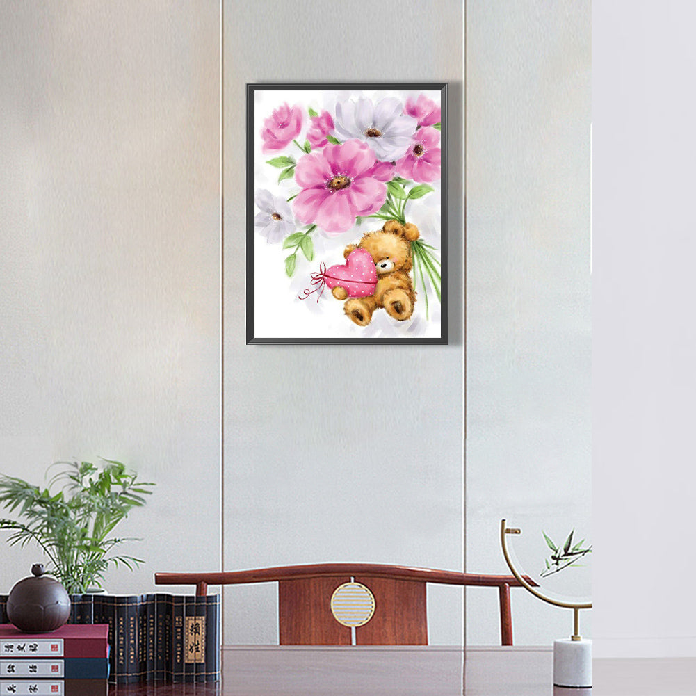 Bear Holding Heart-O630*40cm(canvas) full-round drill diamond painting