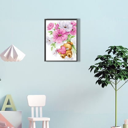 Bear Holding Heart-O630*40cm(canvas) full-round drill diamond painting