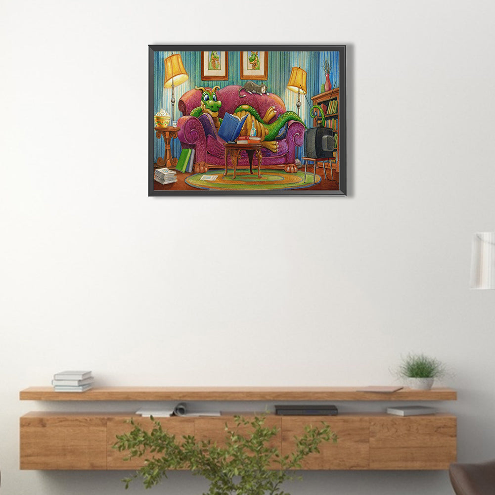 Green Dinosaur-O640*30cm(canvas) full-round drill diamond painting