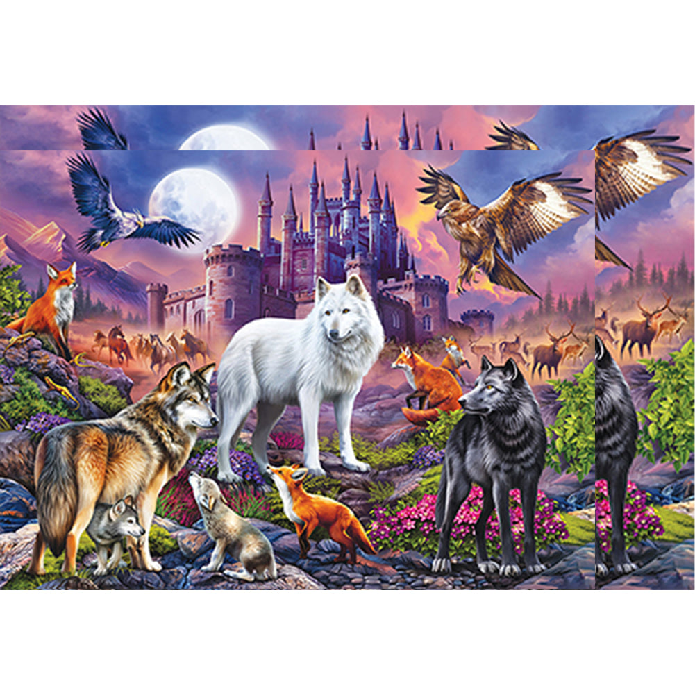 Animals Assembled In Front Of The Castle 60*45Ccm(canvas) full round drill diamond painting