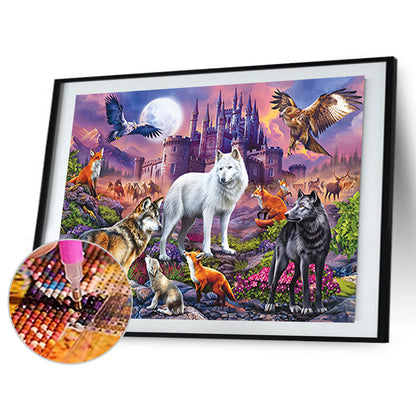 Animals Assembled In Front Of The Castle 60*45Ccm(canvas) full round drill diamond painting