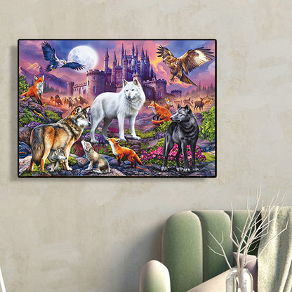 Animals Assembled In Front Of The Castle 60*45Ccm(canvas) full round drill diamond painting